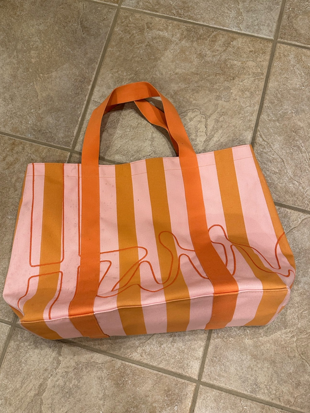 Harrods Pink and Orange Striped Canvas Beach Tote